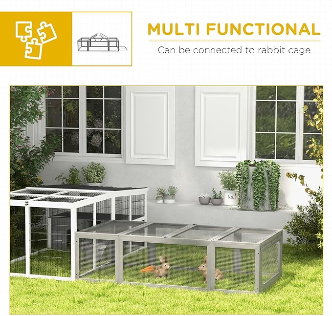 PawHut Large Wooden Rabbit Hutch Bunny Hutch Small Animal Habitat Enclosure Outdoor Run and Lockable Doors, Gray