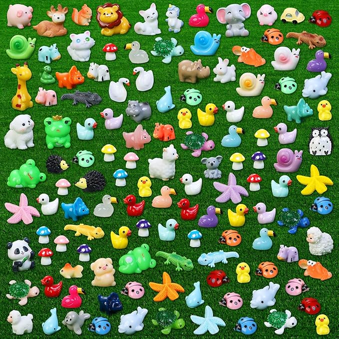 130pcs Mini Resin Animals Figures to HideTiny Resin Figurines Animals for Dollhouse Fairy Garden Kit Accessories Aquarium Decor Micro Landscape Ornaments Potted Plant Crafts