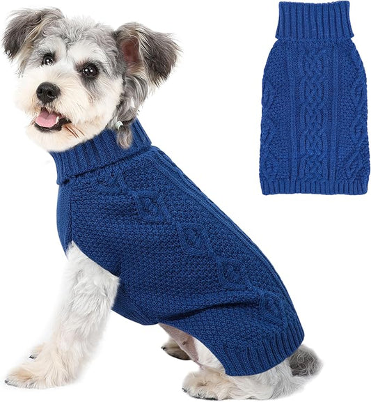 Dog Sweaters for Small Dogs Winter Dog Clothes Turtleneck Knit Puppy Sweater Warm Chihuahua Clothes Cat Sweater Frenchie Doggy Pullover Outfit with Twisted DesignNAVY Blue, X-Small