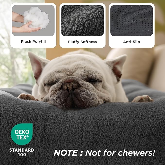 Bedsure Small Dog Bed for Crate Washable, Comfort Fluffy Plush Pillow Bed Crate Pad, Non-Slip and Machine Washable Kennel Pet Sleeping Mat for Puppy/Cat, 24"x17", Dark Gray