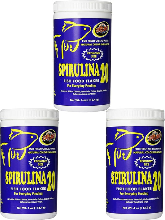 Zoo Med Spirulina 20 Flake Fish Food, 4-Ounce (3 Pack)