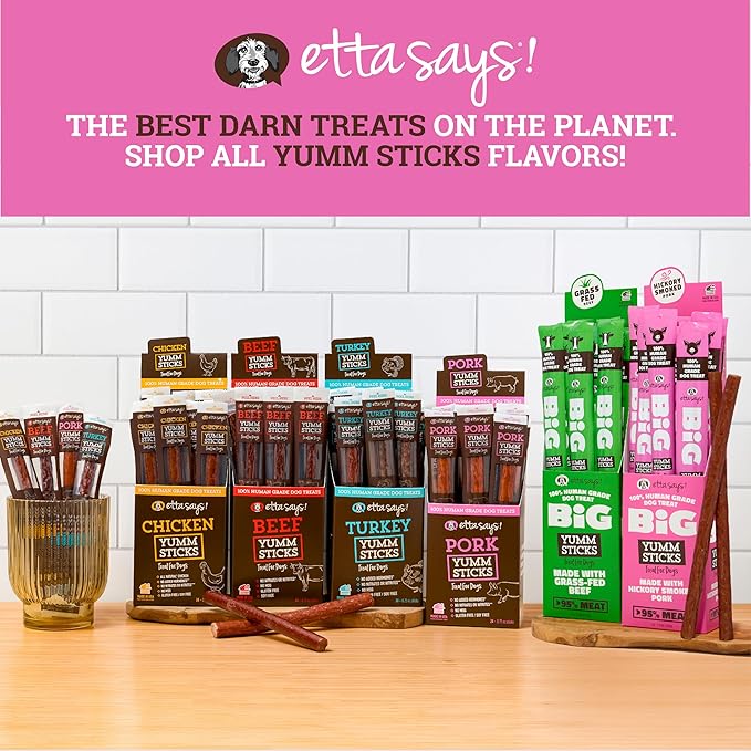 etta says! Big Yumm Sticks - Real Meat Pork Dog Jerky Treats - Human Grade - Made in The USA (24 Count Pack of 1)