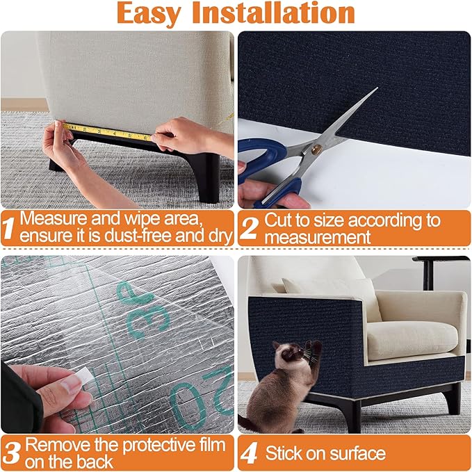 Cat Scratch Furniture Protector - 138" x 13.8" Trimmable Self-Adhesive Cats Claws Scratch Pads, DIY Cat Climbing Couch Protector for Scratch Post Cat Tree Replacement Indoor (Dark Blue)