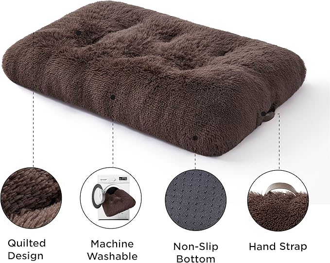 Bedsure Washable XXL Dog Bed for Crate, Faux Fur Dog Crate Pad for Large Breed, Fulffy Soft Comfort Dogs Sleeping Mat, Anti-Slip Pet Kennel Pad, 48" x 29", Dark Brown