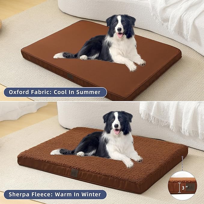 DaysU Dog Bed for Medium Dogs, Orthopedic Dog Beds with Removable Washable Cover, Medium Egg Crate Foam Pet Bed Mat, Flax Brown, Suitable for Dogs Up to 35 Ibs, 35x22x3in