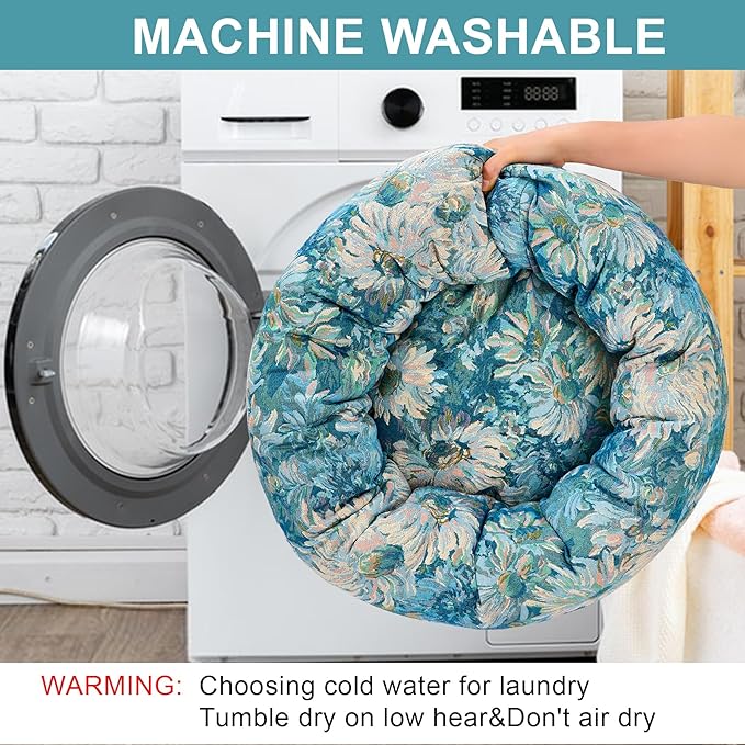 Dog Calming Beds for Small Medium Large Dogs - Round Donut Washable Puppy Dog Bed, Anti-Slip Faux Fur Fluffy Donut Cuddle Anxiety Cat Pet Bed (24" Flower)