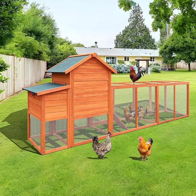122" Large Wooden Chicken Coop with Nesting Box – Outdoor Hen House for 3–4 Chickens, Weather-Resistant Roof, Secure Poultry Cage with Perch & Easy-Clean Tray Natural