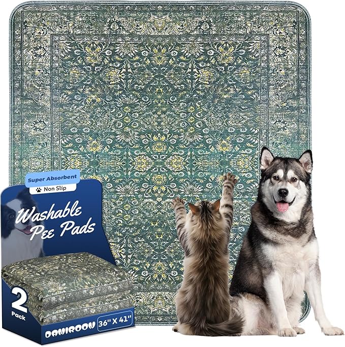 Washable Pee Pads for Dogs 2 Pack Reusable Puppy Training Pads 36"x41" Super Absorbent Waterproof Dog Training Pads, Non-Slip Potty Pads Whelping Pads Litter Mat Pet Supplies - Vintage Green