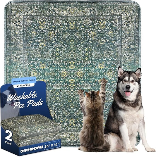 Washable Pee Pads for Dogs 2 Pack Reusable Puppy Training Pads 36"x41" Super Absorbent Waterproof Dog Training Pads, Non-Slip Potty Pads Whelping Pads Litter Mat Pet Supplies - Vintage Green