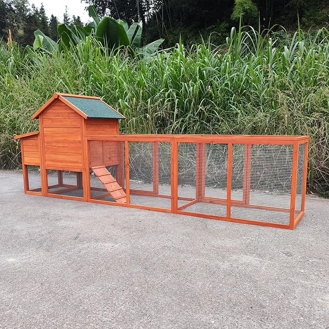 122" Large Wooden Chicken Coop with Nesting Box – Outdoor Hen House for 3–4 Chickens, Weather-Resistant Roof, Secure Poultry Cage with Perch & Easy-Clean Tray Natural