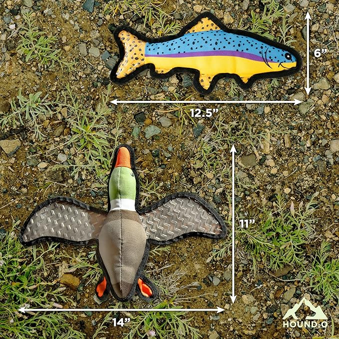 Dog Toys | Plush Toy Duck & Trout Fish Stuffed Animal for Dogs, Value 2-Pack | Outdoor Toy - Easy to Clean and Made from Non Toxic Materials