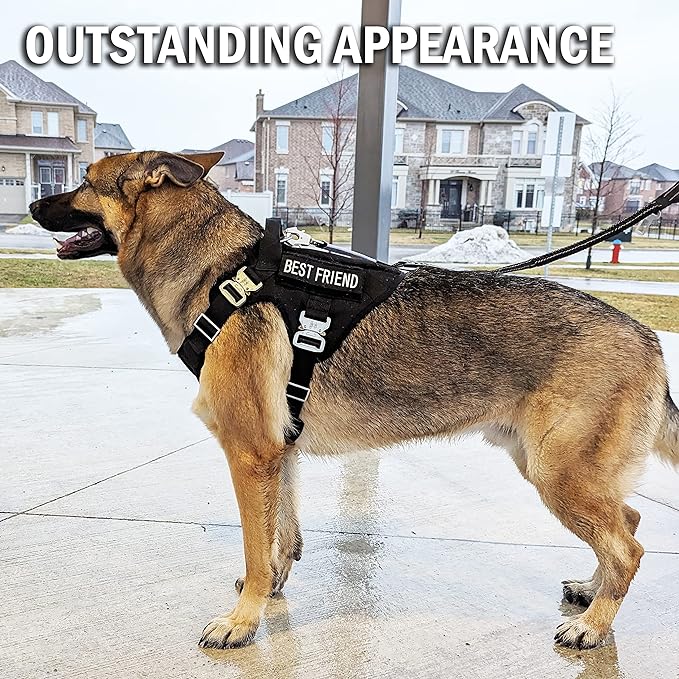 Tactical Dog Harness with 4 Metal Buckles, Waterproof Military Grade Dog Vest; Stop pulls but Does not Choke Neck, Great with Prevents Escapes, Heavy-Duty Harness for Extra Large Dogs, Black (XL)