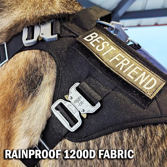 Tactical Dog Harness with 4 Metal Buckles, Waterproof Military Grade Dog Vest; Stop pulls but Does not Choke Neck, Great with Prevents Escapes, Heavy-Duty Harness for Extra Large Dogs, Black (XL)