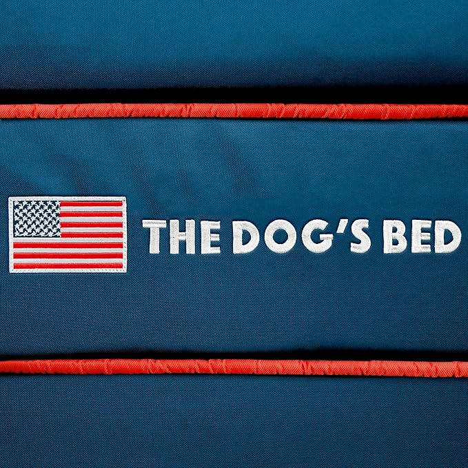 The Dog’s Bed Orthopedic Headrest Dog Bed XL Blue Oxford with Red Trim US Flag, Memory Foam, Hip & Elbow Dysplasia, Post Surgery, Lameness, Waterproof Washable Cover