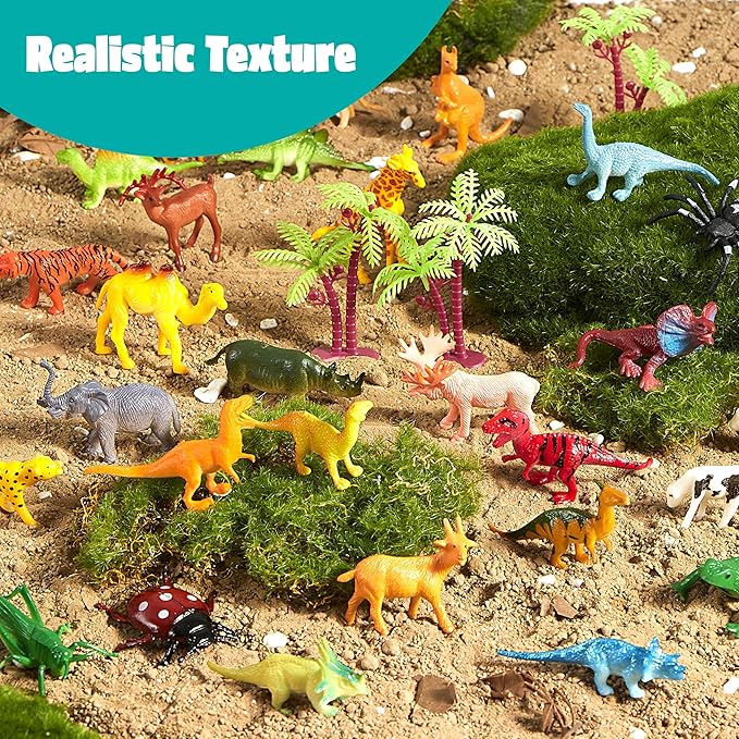 JOYIN 69 Pcs Small Animal Figures, Mini Jungle Toy Set with Sensory Bin, Realistic Wild Forest Playset, Zoo, Ocean, Farm Animals Figurines, Dinosaur Party Favors, Gifts for Boys and Girls, Kids 3-5
